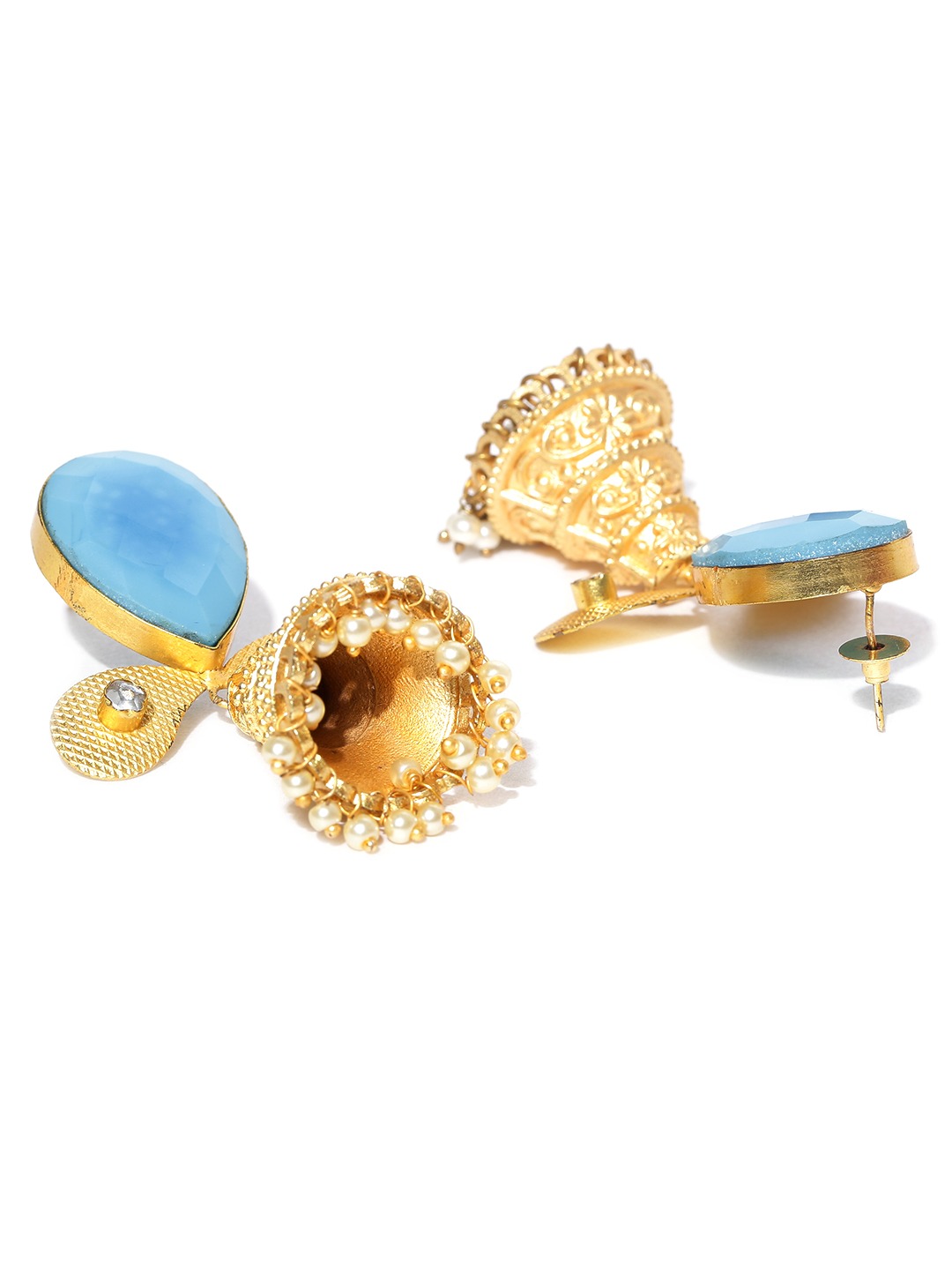 YouBella Blue Gold-Plated Teardrop Shaped Jhumkas